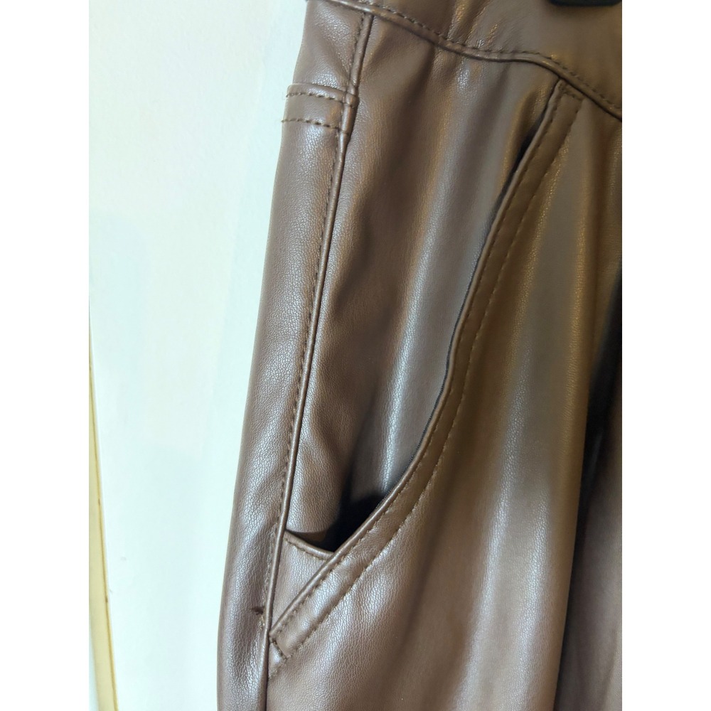 Time and Tru Womens High Rise Wide Leg Faux Leather Trousers Chocolate Brown 14 - Picture 2 of 11